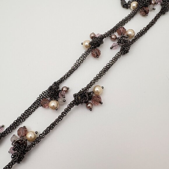 Talbots Knotted Chain Necklace with Pink Bead Accents Charms 30 Inch - Picture 5 of 7